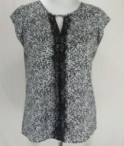 Express White Black Top Blouse Short Sleeve Shirt